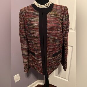 Kasper Metallic Multicolor Open-Front Blazer with Black Trim 12 L